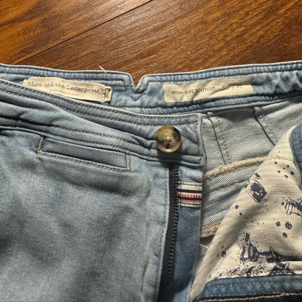 Pilcro and The Letterpress High Rise Bootcut Jeans Zip Pocket Light Blue Sz.27 - Picture 3 of 11